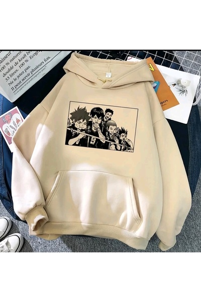 Vordevia Haikyuu Printed Premium Oversize Hooded 3-Yarn Cotton Sweatshirt