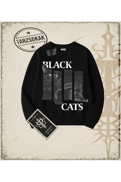 Tarzsokak Gotička i grunge ulična odjeća, majica sa okruglim izrezom BLACK CATS