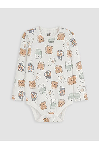 LC Waikiki Two Mt Shop Quality Ecru Patterned Baby Boy Snap-On Bodysuit