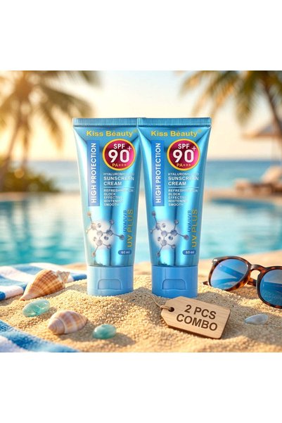 Kiss Beauty كريم واقي من الشمس بحمض الهيالورونيك SPF 90+ PA+++ - 60 مل (عبوة ...