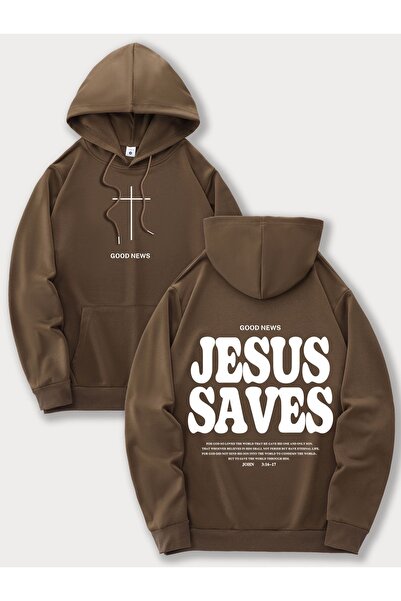 Vordevia Φούτερ με κουκούλα Jesus Saves, Premium, Oversize, από βαμβάκι 3 κλω...