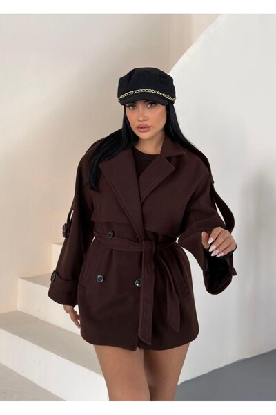 SV Sun Victoria Women's Short Cashmere Coat with Belt and Lining