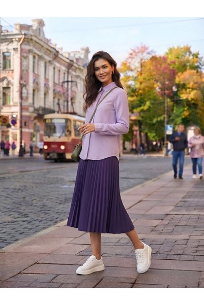 Polologin Butik Lilac Hidden Button Viscose Shirt