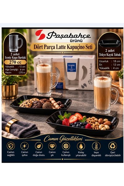 Paşabahçe 4 lü Latte kapuçıno keyıflı set 2 ad.cam Iconıc kupa bardak 270 cc ...