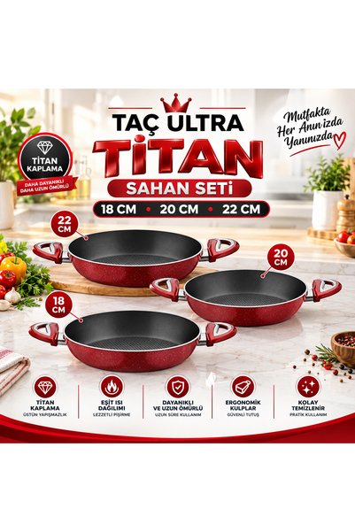 tacev Taç ultra titan 3-piece pan set 18-20-22 cm