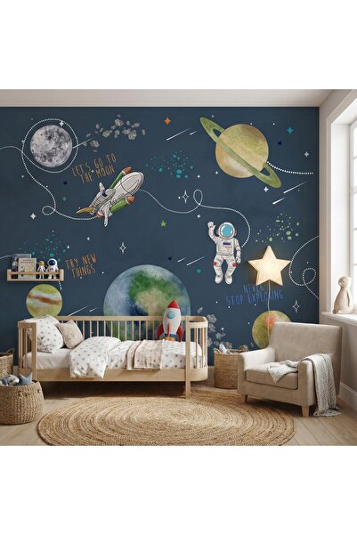 desenlik Astronot ve Uzay Temalı Bebek Odası Duvar Kağıdı - Erkek Çocuk Odası...