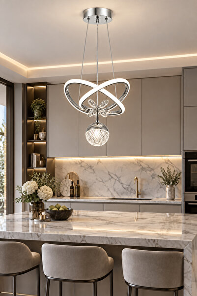 Gümüş LED Avize Küçük Kar Çiçeği 3 Renk Işıklı Modern Dekoratif Avize