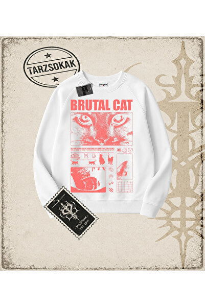 Tarzsokak Gotička i grunge ulična odjeća BRUTAL CAT majica sa okruglim izrezom
