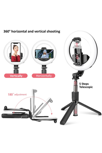Techsuit Selfie Stick (L07) - Trepied stabil cu telecomandă Bluetooth și inel...