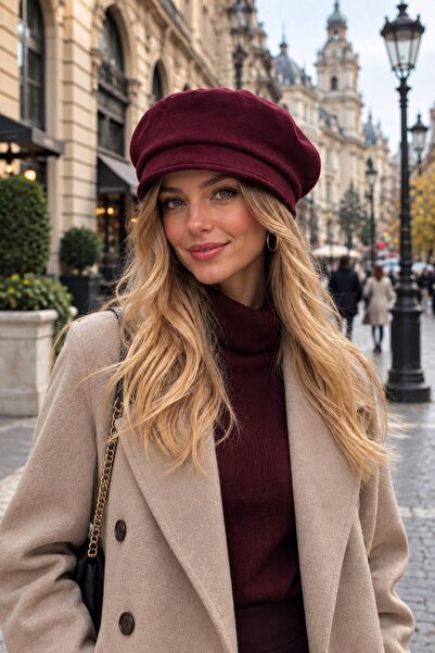 BALIENTE Burgundy Cashmere Wool Cap Women's Hat