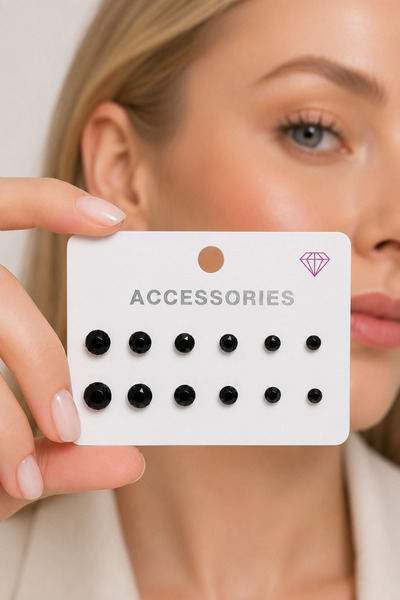 Dora Accessories 12'li Siyah Çoklu Küpe Seti