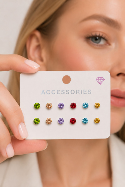 Dora Accessories 12'li Renkli Çoklu Küpe Seti