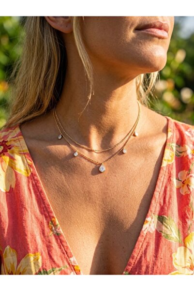 İNN JEWELLERY 316 L Çelik Kolye İkili Taşlı Figürlü Renk Atmaz