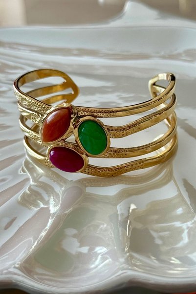 Trendy Butik Steel Colored Stone Six Open Handcuffs