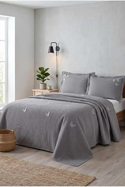Serebien Home Collection 3D Kelebek Nakışlı %100 Pamuk 3 Parça Çift Kişilik P...