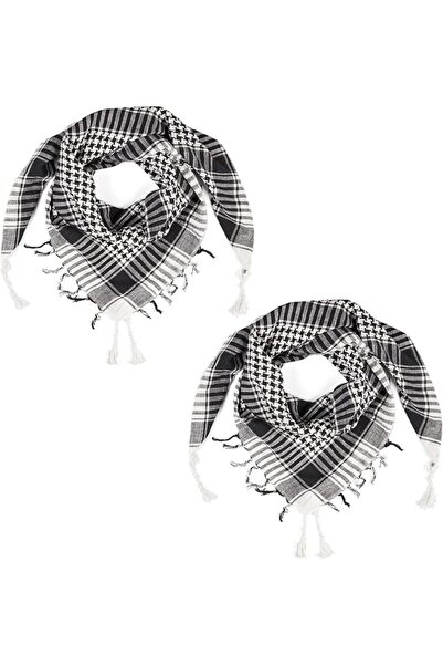 Generic وشاح صحراوي (شماغ)، 100 × 100 سم، بنمط هوندستوث أسود وأبيض مع شراشيب،...