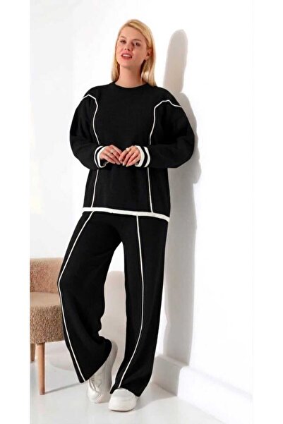 Chic Kids Wear Γυναικεία πλεκτά ριγέ ρούχα Oversize Σετ φόρμας με φαρδιά μπατ...