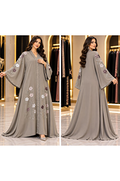 Generic Brand Luxury Taupe Floral Embellished Abaya – Premium Elegant Collection