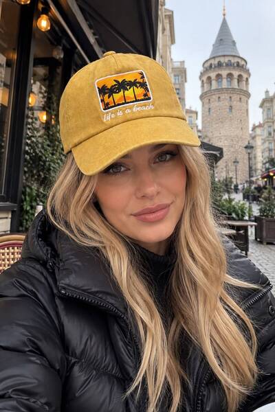 BALIENTE Yellow Embroidered Washable Vintage Cap Women's Hat