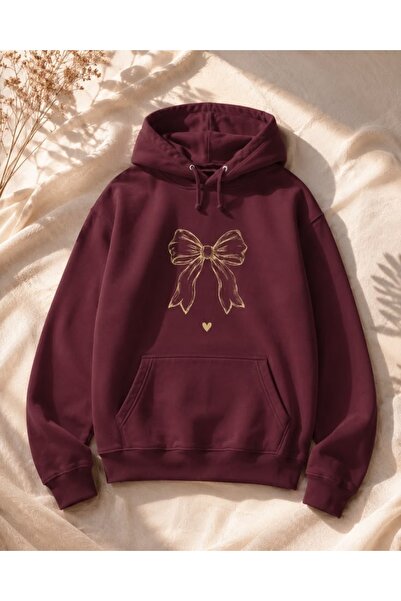 Vordevia Ribbon Printed Premium Oversize Hooded 3-Yarn Cotton Sweatshirt