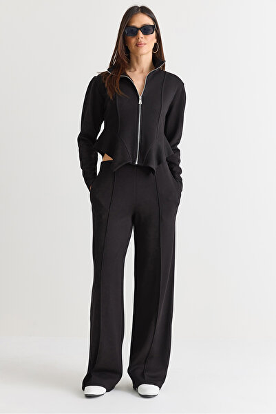 Bianco Lucci Women's Flywheel Detailed Cardigan Ribbed Trousers Modal Pique S...