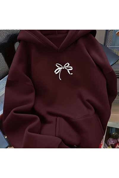 Vordevia Ribbon Printed Premium Oversize Hooded 3-Yarn Cotton Sweatshirt