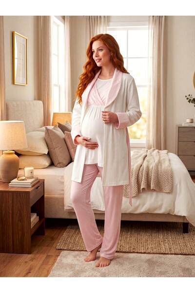 Lohusa Homewear New Season Pink Shawl Collar Jacquard Winter Double-Breasted ...