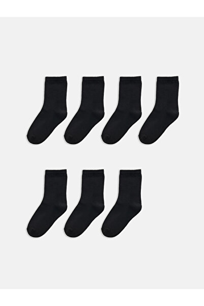 LC Waikiki Nevavm Black Plain 7-Piece Pack Women's Socks with Difference in C...
