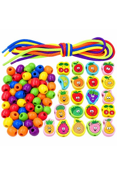 MASHASHOP Joc educativ de înșiruit, MASHASHOP, Fructe și mărgele, 78 de piese...