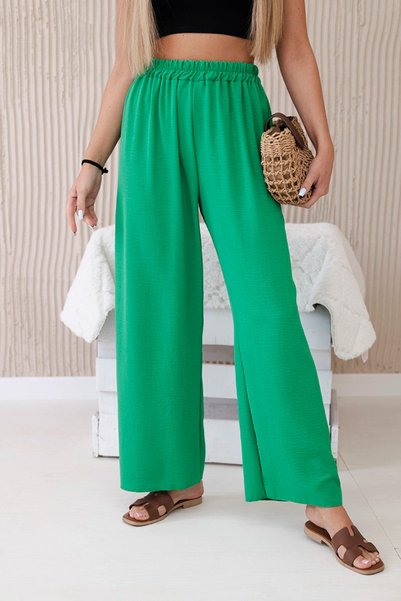 Kesi Pantaloni verde deschis pentru femei, cu viscoză, croială largă, talie e...