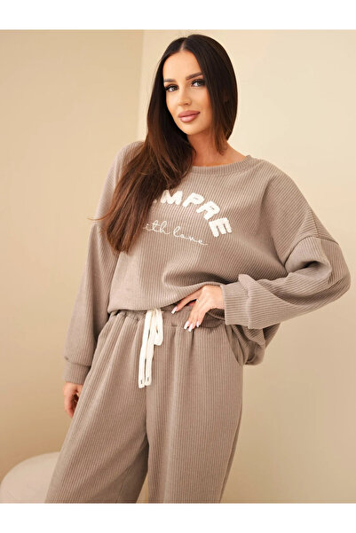 Kesi Set de damă Fango din catifea reiată, cu top și pantaloni jogger