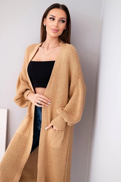 Kesi Cardigan lung tricotat italian, culoare camel, confortabil și elegant, p...