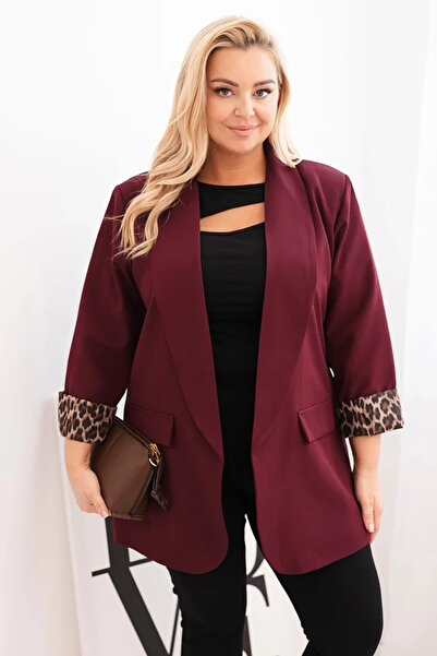 Kesi Blazer Plum mărimi mari cu căptușeală cu imprimeu leopard și croială lej...