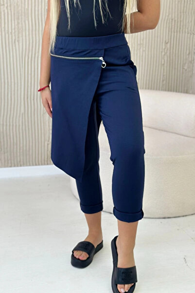 Kesi Pantaloni Punto Milano de iarnă cu fermoar decorativ bleumarin