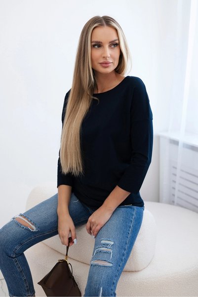 Kesi Bluză casual bleumarin din amestec de bumbac, cu o croială confortabilă ...