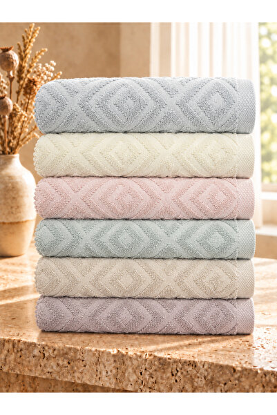 Evra 6'lı Microcotton Havlu Seti | Karo 50x90 Cm - Yüksek Su Emici