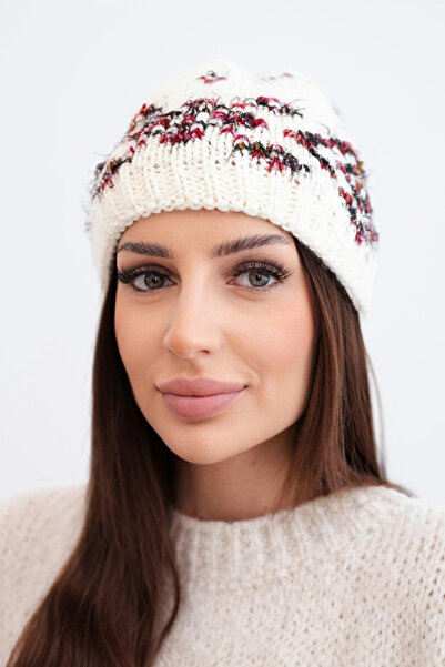 Kesi Căciulă de damă de iarnă norvegiană, cu model, tricotată gros, K351 ecru...