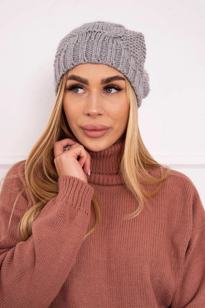 Kesi Căciulă călduroasă gri cu fleece și pompon pentru femei