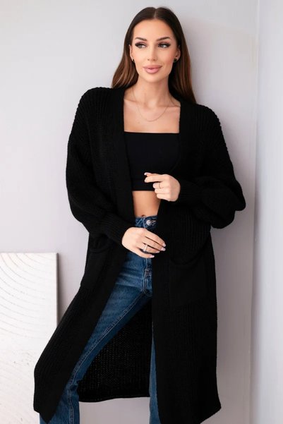 Kesi Cardigan lung negru italian tricotat, cu o croială elegantă și o textură...