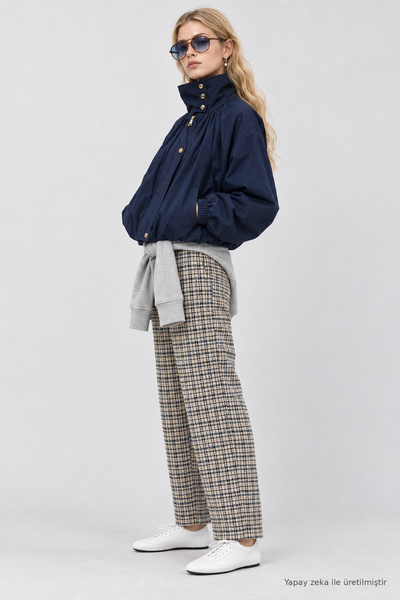 Lovelyİstanbul Dik Yaka Oversize Paraşüt Ceket LBY0089 LACİVERT