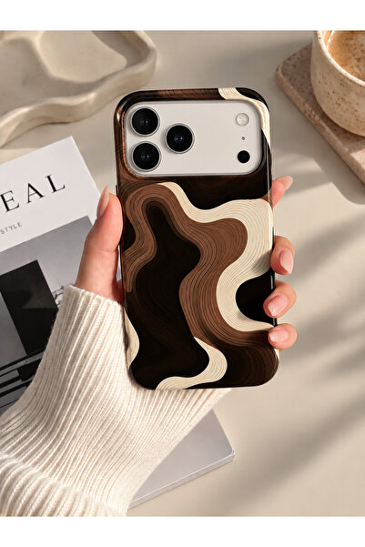 OVADA İphone 17 Pro Max/ 18 Pro Max Uyumlu Kahve Dalga Desenli Kadife Silikon...