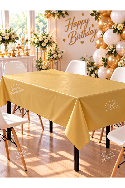 Parti Dükkanı Tablecloth Gold Party Tablecloth – Birthday and Celebration Tab...