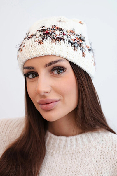 Kesi Căciulă de damă de iarnă cu model norvegian și țesătură groasă K351 ecru...