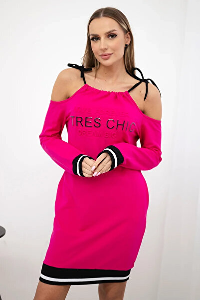 Kesi Rochie fuchsia cu imprimeu Tres Chic, din amestec confortabil de bumbac