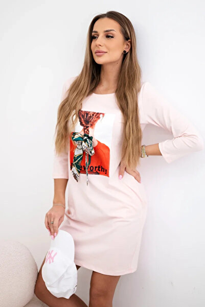 Kesi Rochie casual roz pudră cu aplicație 3D remarcabilă și buzunare
