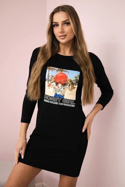 Kesi Rochie neagră de zi cu zi cu imprimeu și decupaje la umeri