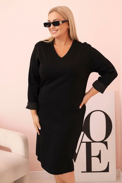 Kesi Rochie neagră de damă, cu decolteu în V, mărimi mari
