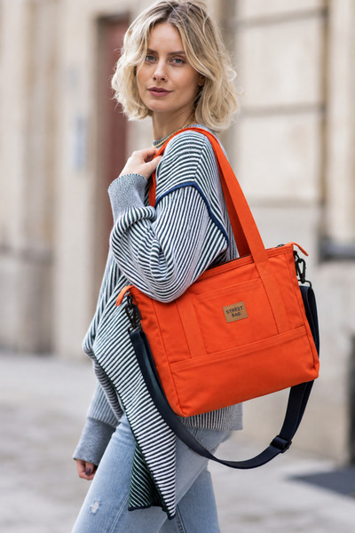 Street Bag Оранжева чанта за през рамо с цип, ежедневна чанта тип тоут за път...
