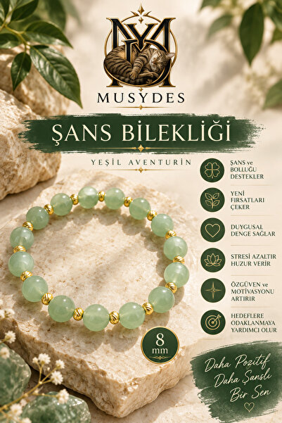 Şans Bilekliği Yeşil Aventurin Doğal Taş Bileklik 8mm