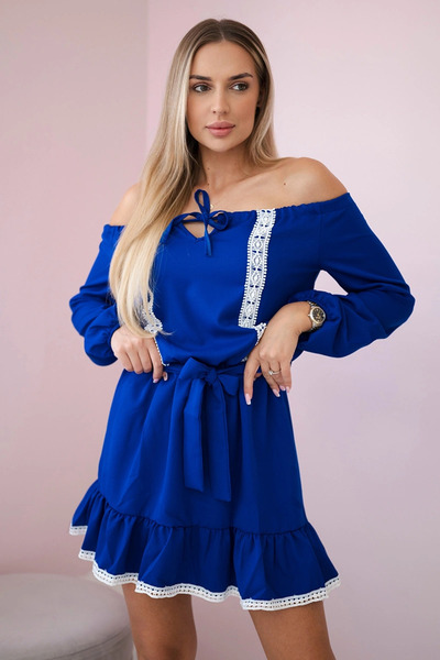 Kesi Rochie elegantă albastru cobalt, cu umerii goi, cu bordură din dantelă ș...
